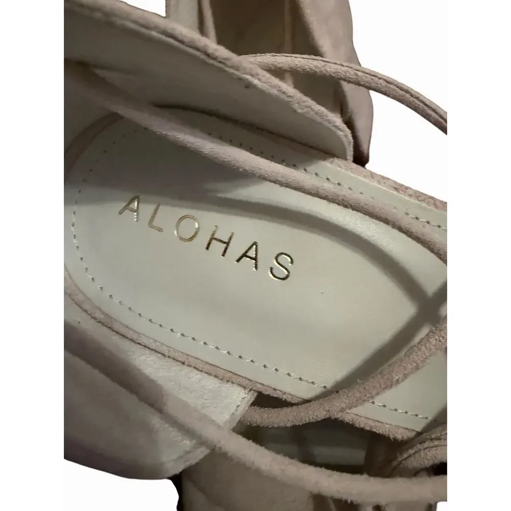 NEW Alohas Dakota Beige Sandals •41/ 10• Suede Block Heel Wrap Strappy $185